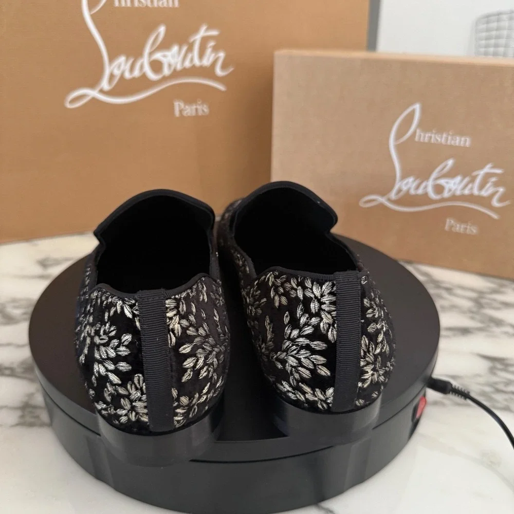 Christian Louboutin 1240896 Dandy Chick Orlato Shoe, Embroidered Black Velvet 42